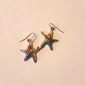 Colorful starfish earrings on sterling silver